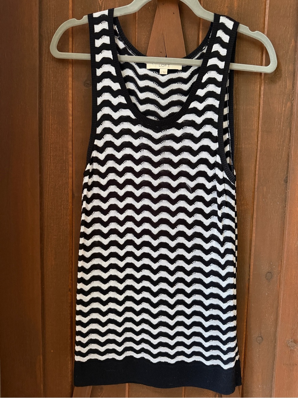 LOFT Black & White Wave-Stripe Knit Tank